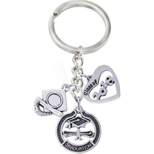 Hot Fashion Ancient Metal Dr. cap Bachelor Hat Diploma GRADUATE Pendant Keychain for Student Graduation Gift DIY keyring