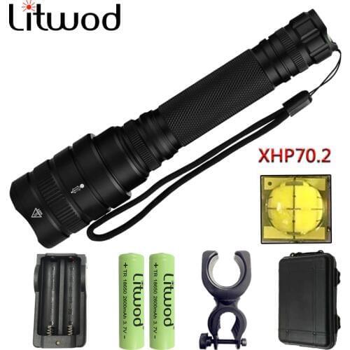Litwod Z35 1515 New arrive brightest CREE XHP70.2 powerful LED Tactical flashlight zoom torch 40000lm 2*18650 Battery for Riding