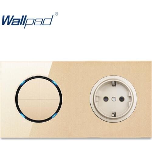 Wallpad 4 Gang 2 Way With 16A EU German Wall Power Socket Outlet Gold Crystal Glass Panel Grounded
