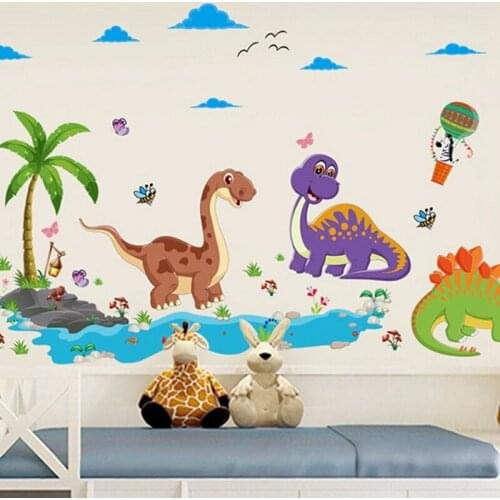 Friendly Dinosaur Wall Stickers for Kids Rooms Cartoon Animals Home Decor Bedroom Decorative Vinyl for Walls PVC Room Decoration