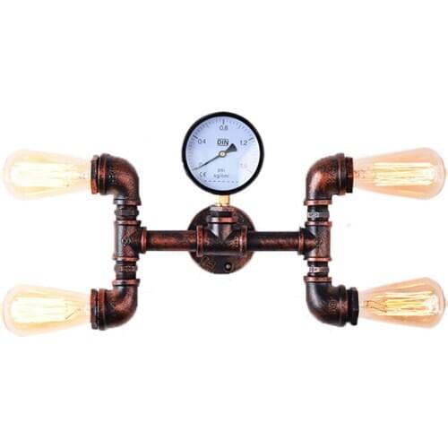 Water Pipe 4-heads Wall Light Fixtures Retro Industrial Iron Bronze Wall Lamp Vintage Bar Lights for Cafe Aisle Loft Living Room