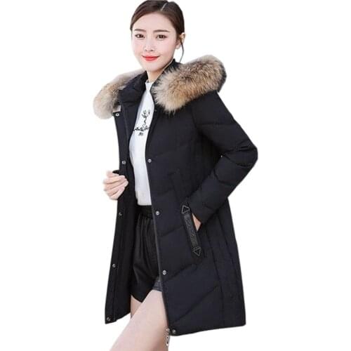 2021 New Fashion Winter Parka Women Down Cotton Jacket Hooded Fur Collar Wadded Jacket Slim Thick Warm Coat Plus Size KW1144