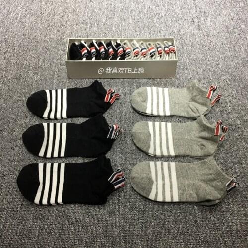 2021 New Fashion TB Brand Socks Men Women Cotton Striped No Show Casual Sports Crew Socks Ins 6 Pairs High Quality Soft