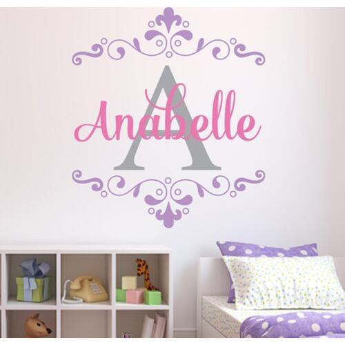 Personalized Initia Letter Wall Decal Baby Custom Name Wall Sticker Monogram Decal Kids Room Wall Decor Art Mural 161