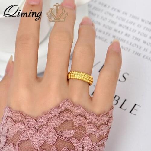 QIMING Korean Gold Color Rings Minimalist Jewelry Open Adjustable Fashion Vintage Finger Ring Bague Gift