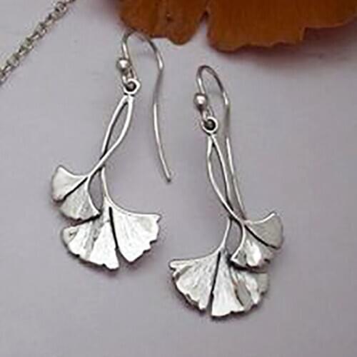 Bohemian Silver Color Ginkgo biloba Leaf Drop Earrings for Women Statement Earring Punk Vintage Jewelry Accessories O3D342