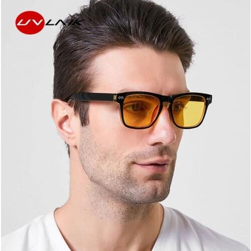 UVLAIK 2021 Rectangle Sunglasses Men Yellow Lens Vintage Square Sun Glasses Women Trendy Red Cool UV400 Shades Ocean Sunglass