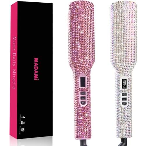 Hair Straightener Flat Iron Hand Made Crystal Diamond LCD Display Straightening Irons Floating Titanium Wide Size Plate Curler