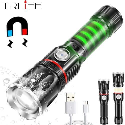 USB Charging LED Flashlight Most Powerful Surrounding COB lamp+Tail magnet design Support zoom 4 lighting modes Waterproof Torch