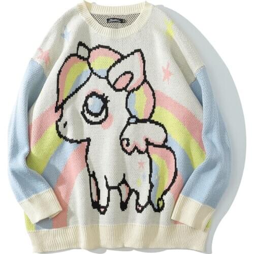 Woman Sweaters Funny Unicorn Pattern Hip Hop Streetwear Pullover Sweaters O-neck Oversize 2020 Autumn Spandex Couple Clothing