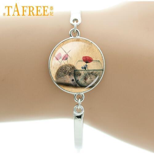 TAFREE cute Hedgehog charm Bracelet couple Full of like for Handmade Fashion round Glass cabochon men women jewelry H247