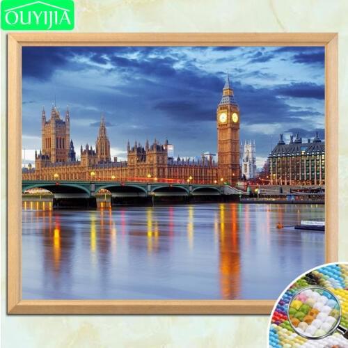 World Famous Scenic Spots "Big Ben at nightfall" 5D DIY Diamond Painting Square Diamond Embroidery Rhinestones Mosaic Picture