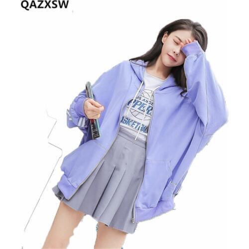 2019 Spring and Autumn New Women Sweatshirts Side Stripe Purple Hooded Female Loose Student bf Casual Zipper Jacket SY019