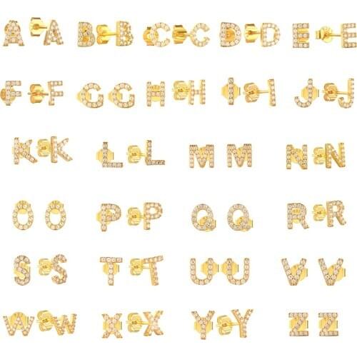 A-Z Alphabet Initial Letter Jewelry 1Pair 925 Sterling Silver Earrings For Women Zircon A~Z 26 English Letters Stud Earring