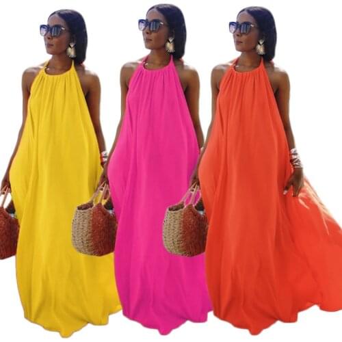 Echoine Women Summer Long Maxi Dress Sexy Sleeveless Lace Up Halter Backless Maxi Long Dresses Beach Elegant Robe Sundress