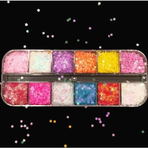 10g/Box Nail Art Laser Five-star Glittering Sequins Red Blue 12Color Gel Polish Nail Patch DIY Nail Art Decoration Accessories
