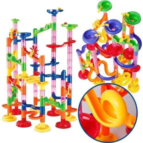 105pcs Three-Dimensional Labyrinth Pipe Domino Game Kids DIY Construction Marble Race Run Track Building Blocks Maze Ball Roll
