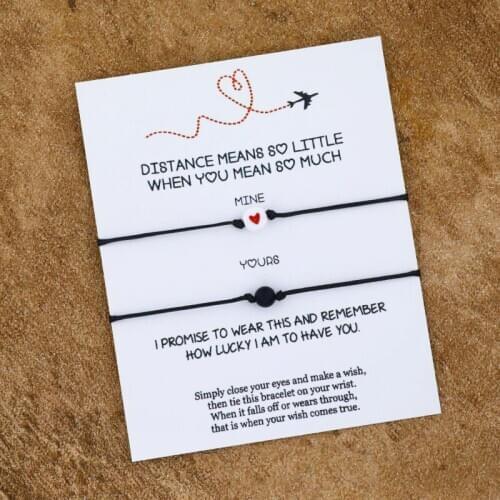 2pcs/Set Long Distance Bracelets Pinky Promise Heart Charm Couple Bracelet Bead Jewelry Long Distance Boyfriend Anniversary Gift