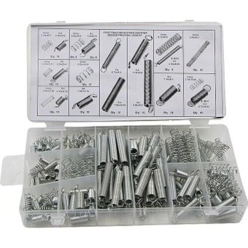 200pcs Accessories Extension and Compression Coil Portable Hardware Tool Spring Set Metal Steel Assorted Kit with Box 20 Sizes