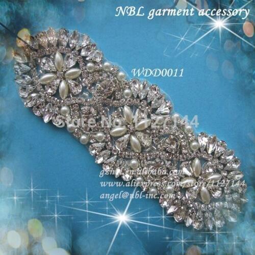 30PCS) Wholesale bridal beaded sewing crystal rhinestone pearl applique for wedding dresses DIY iron on WDD0011