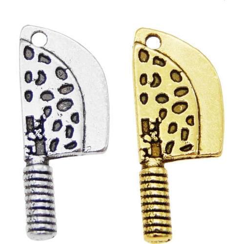 Julie Wang 40PCS Small Knife Charms Antique Gold Silver Color Kitchen Knife Pendant Bracelet Alloy Jewelry Making Accessory