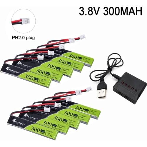 5PCS 1S 300mAh 3.8V 30C/60C 4.35V HV Lipo battery with charger PH2.0 Plug for UK65 Mobula7 Snapper 65S Drone