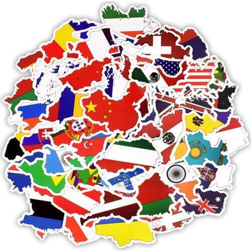 50 pcs/set National Flags Stickers Kids Countyies Map Travel Stickers for Moto Car Suitcase Notebook Guitar Skateboard Stickers