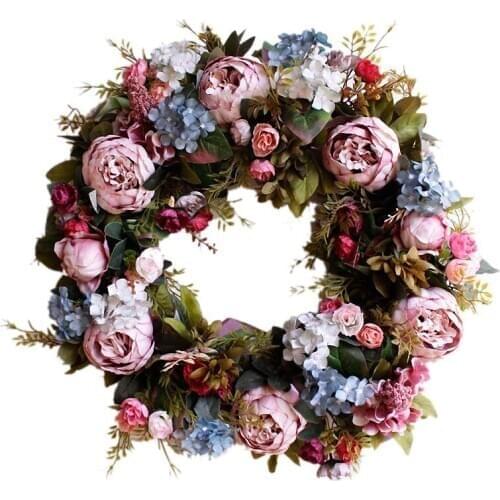 53cm Door Wreath Large Garland Artificial Flower Wreath Wall Hanging Door Decoration Home Decoration Farmhouse Decor