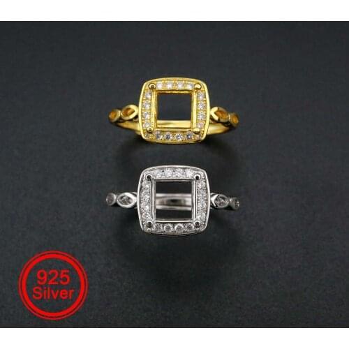 6MM Square Prong Ring Settings Blank Adjustable Halo Gold Plated Solid 925 Sterling Silver DIY Bezel for Gemstone 1294185