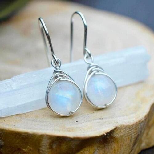 925 Anillos Silver Fashion Round Moonstone Silver Earrings For Women Long Earrings Luxury Colorful Gems Earings Fashion Jewelry