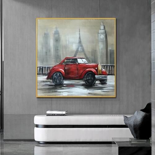Abstract Red Car Painting 100% Handpainted Oil Painting On Canvas Fashion Modern Still Life Painting Wall Ar For House Decor