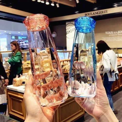 Diamond Water Cup Creative Glass Water Cup Couple Personality Octagon Student Portable Travel Water Cup Glass Water Bottle