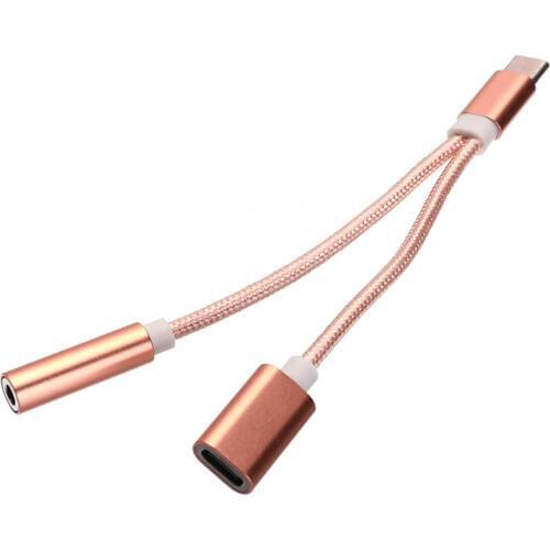 2 in 1 Type C to 3.5mm Jack AUX Audio Cable Headphone Audio Splitter Converter Adapter Cable Charging Cable 4 Colors