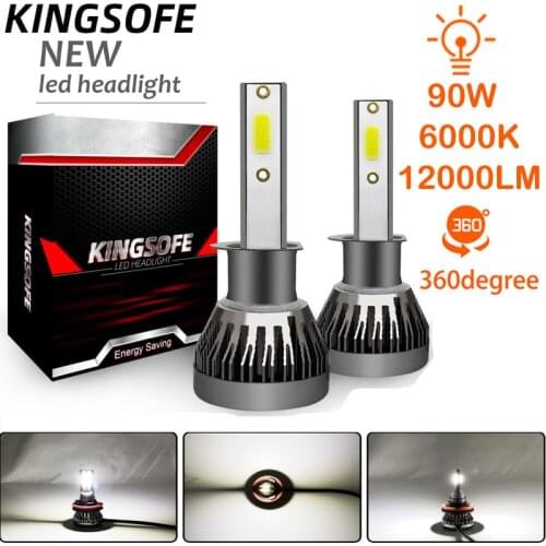 Kingsofe 90W 12000LM Car Haedlight H7 LED H1 H11 9005 9006 H4 LED H7 6000K Auto Led Lights COB Headlight Kit Turbo Light Bulbs
