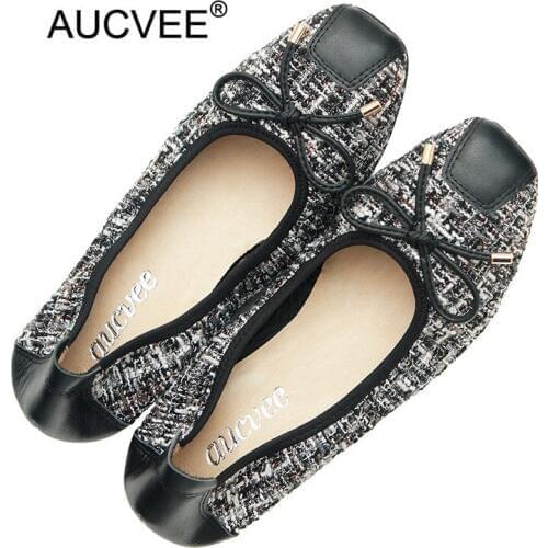 Genuine Leather Flat Shoes Women Ballerinas Square Toe Bow Slip On Ballet Flats Woolen Loafers Moccasins Lady Casual Flats Shoes