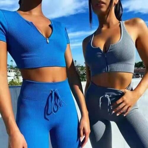 2PCS Seamless Yoga Set Sexy Zipper Sports Bra Long Sleeve Crop Tops Drawstring High Waist Leggings Gym Fitness Womens Tracksuits