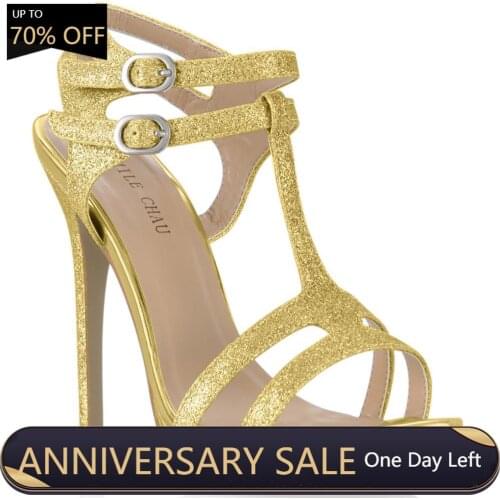 Glitter Bridal Wedding T-Strap High Heel Stiletto Women Sandals Bride de Cheville Talon Haut Mariage Sandales Femmes YJ0640ASL-e