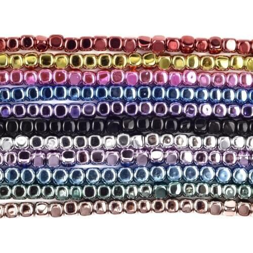 Natural Striped Colourful Cube Hematite Stone Beads Round Loose Spacer Beads For Jewelry Making DIY Handmade 4X4mm