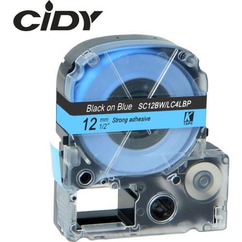 CIDY 30Pcs SC12BW/LC4LBP9 LC-4LBP Compatible For Epson/KingJim LW-300 LW-400 Black on Blue 12mm laminated SS12KW label tapes