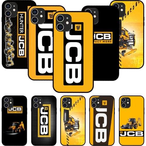 For iPhone 11 12 8 Plus Mini Pro X XR XS Max 4 5 7 6 6S 8 SE Phone Case Black Cover Funda Trend Back Art Cool JCB excavator
