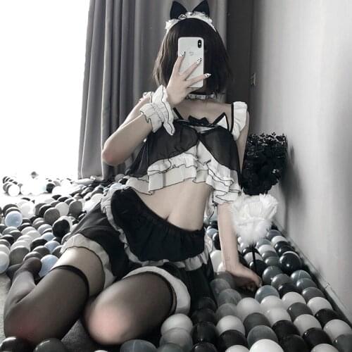 Women Girls Roleplay Cow Cosplay Lingerie Cute Apron Maid Dress Mini Skirt Naughty Sleepwear Hot Sexy Costumes Maids Outfit