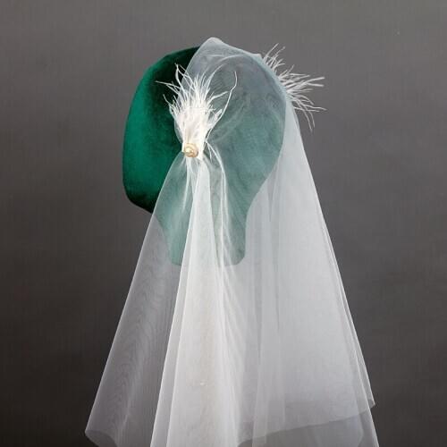 2 Layer Retro Feather Short Pearl Bridal Veil Travel Shoot Wedding Bride Veils Velos De Novia Wedding Veils for Wedding Dress