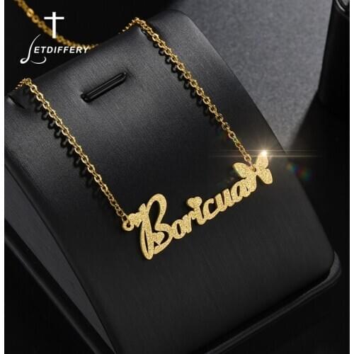 Letdiffery Custom Butterfly Name Necklace For Women Personlized Frosted Women Girl Necklaces Wedding Jewelry