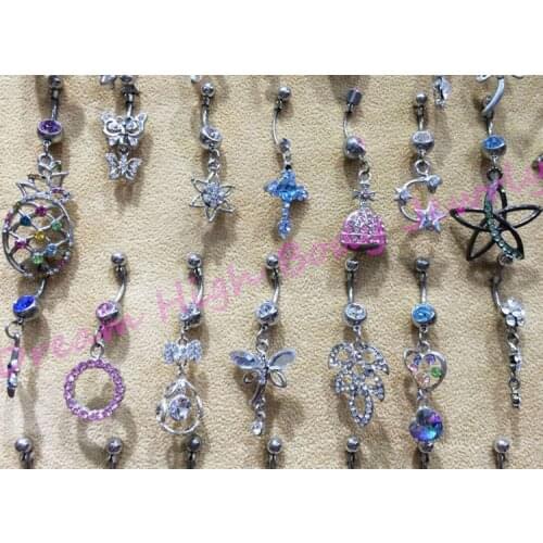 New Arrival Belly Bar Navel Ring Piercing Fashion Body Jewelry Mixed 12pcs/lot Hot Sale Belly Button Rings crystal Dangle Fancy
