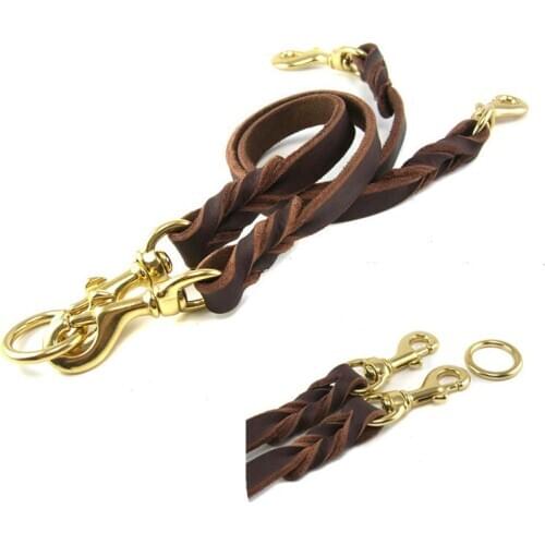 Leather Pet Dog Leash Rope Pet Training Walking Lead Leashes For Medium Large Dogs Detachable Breakaway 2 Heads Lead Leash