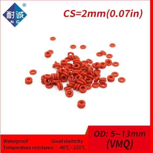 5PCS/lot Red Silicone rubber oring VMQ CS 2mm OD5/6/7/8/9/10/11/12/13mm ORing Gasket Silicone O-ring waterproof Silica gel