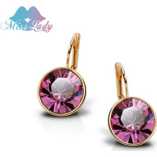 Miss Lady Gold color Crystal korean Fashion Jewelry Round minimalist small kpop drop Earrings for women MLY5126