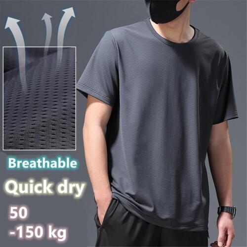 Summer Ice Silk Short Sleeve Mens T-shirt Breathable And quick-drying Loose Plus Size L-8XL Casual Short Sleeve Sports