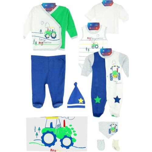 Newborn Baby Boy 10 Piece Hospital Output The Zibin Set Tractor pattern 100% Cotton Baby Gift Layette Hospital Outfit Baby Set