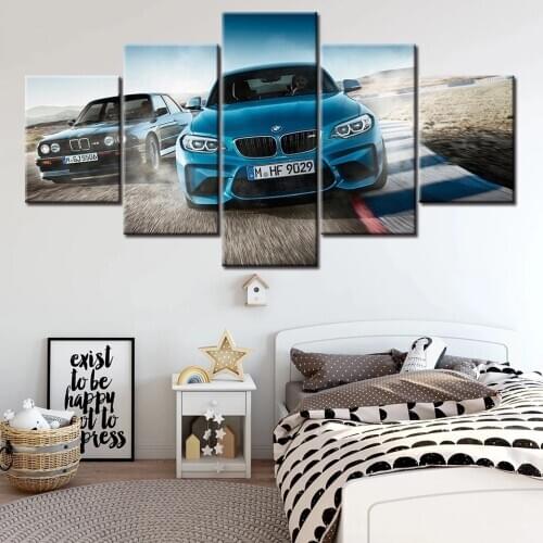 Wall Art Painting Canvas 5 Panels BMW Sports Car Modular Pictures Home Wall Car Decor Posters Modern Bedroom Decoration Frames